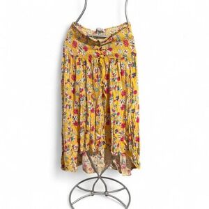 Yellow floral mini dress or high low skirt with elastic waistband M